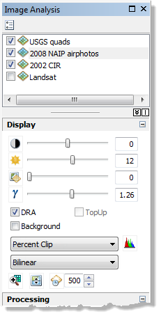 Image Analysis window: Display section Image Analysis window: Display section